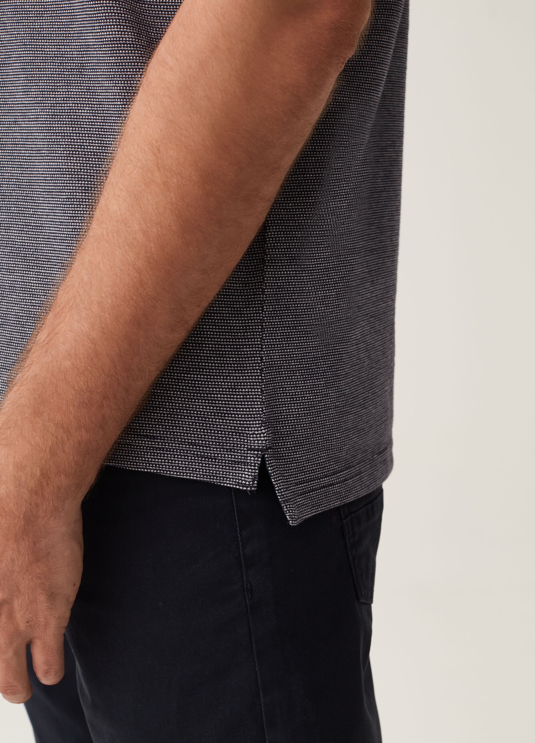 Polo con collo alla coreana chambray_3