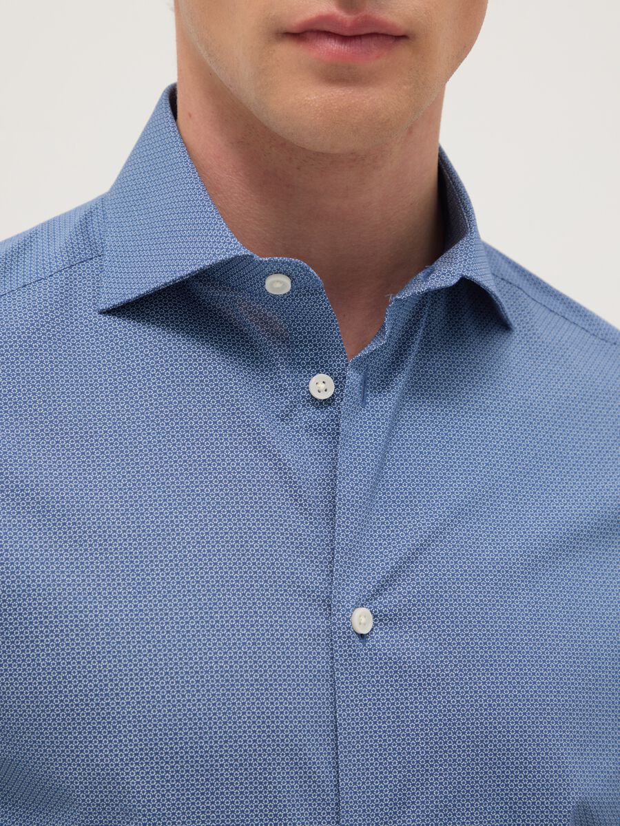 Blue shirt with micro-checks in stretch cotton regular fit_1