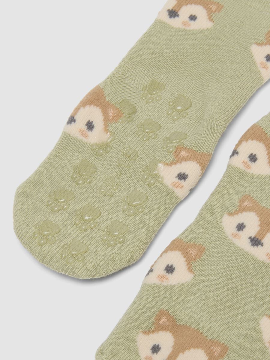 2-pack of green organic stretch cotton socks with fox print_2