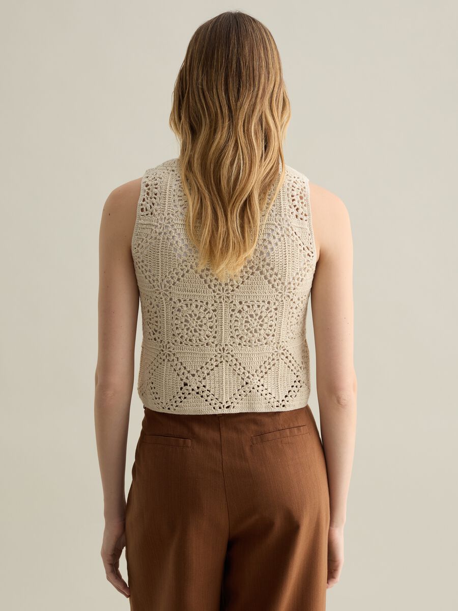 Beige crochet knit tank top_3