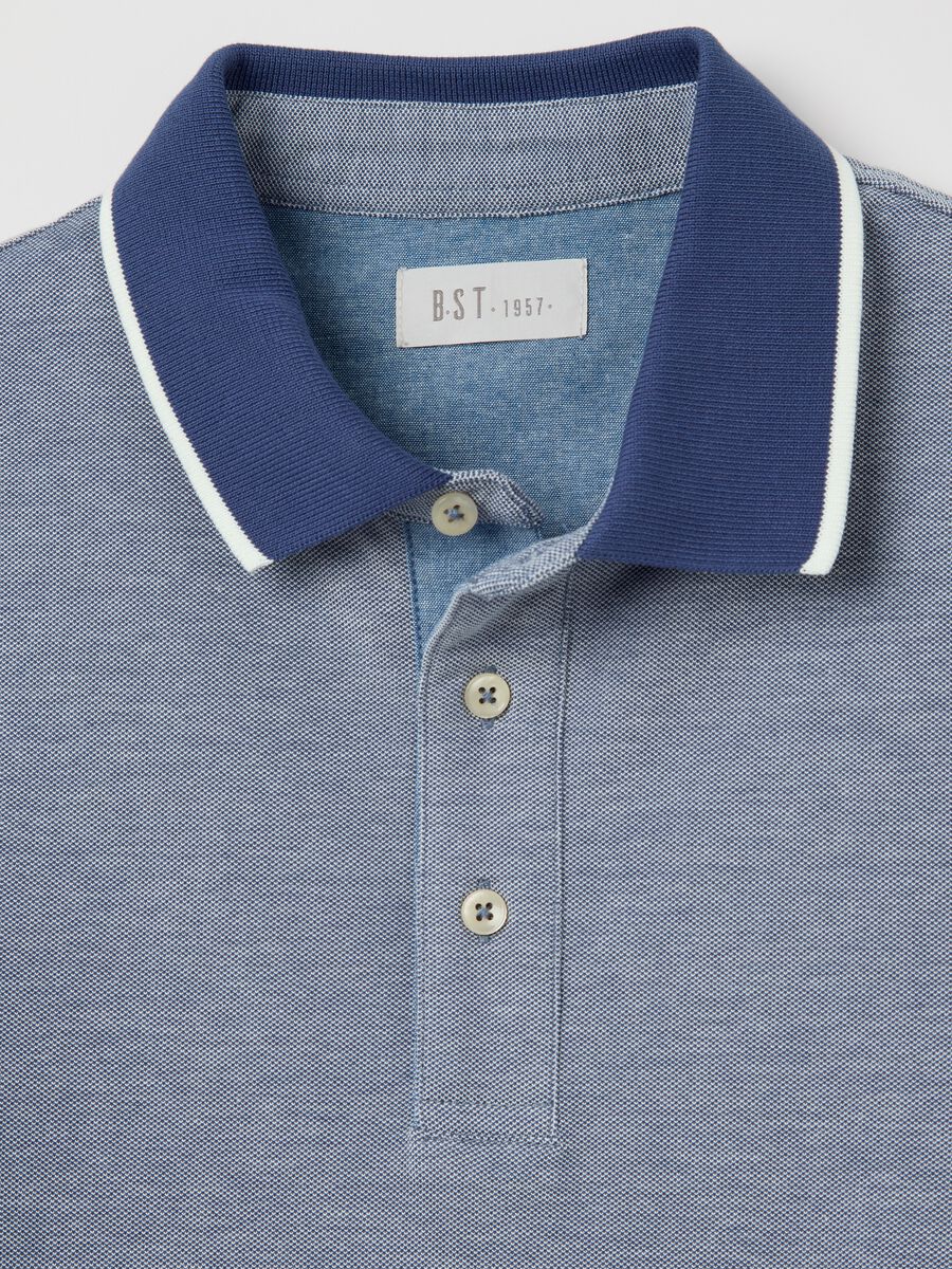 Blue polo shirt with short sleeves in cotton piquet_5