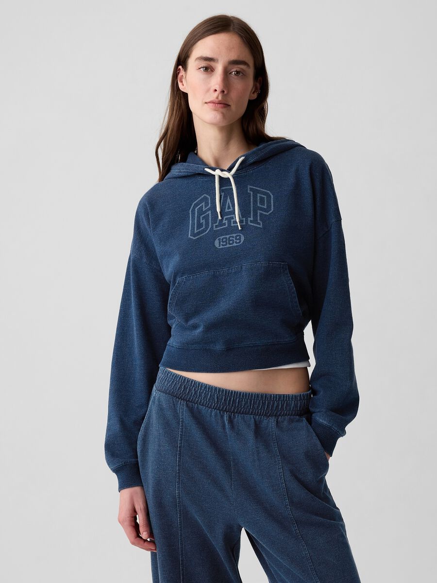 Oversized cropped sweatshirt in denim with logo print_0
