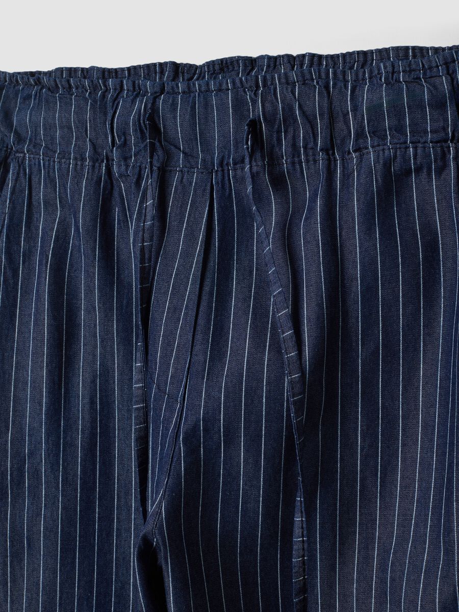 Pantaloni blu a righe in puro cotone_5