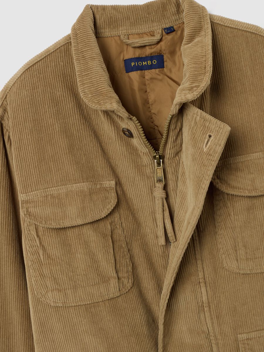 Beige pure cotton regular fit jacket with pockets and zip_6