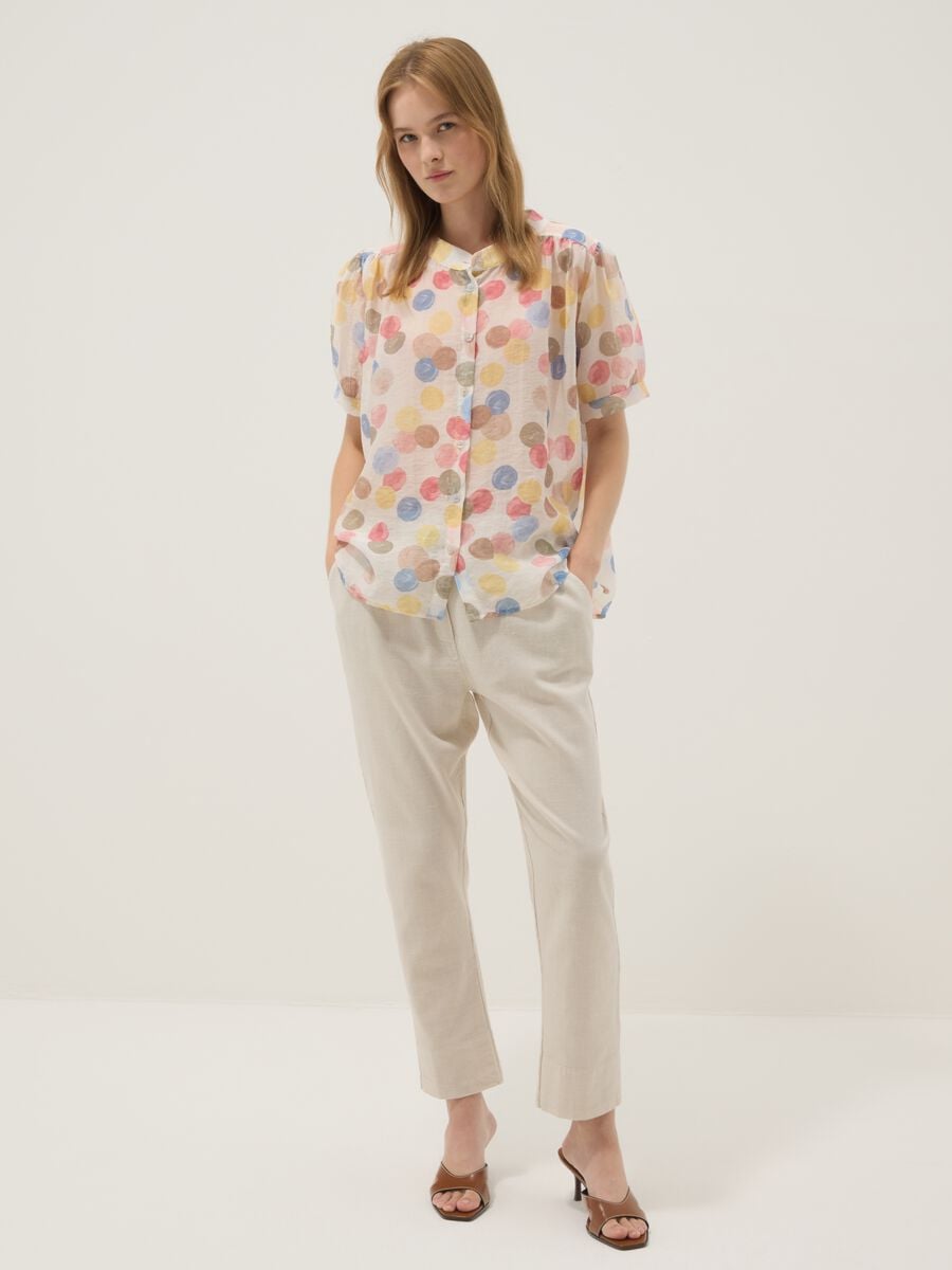 Multicolour lyocell-blend blouse with short sleeves_1