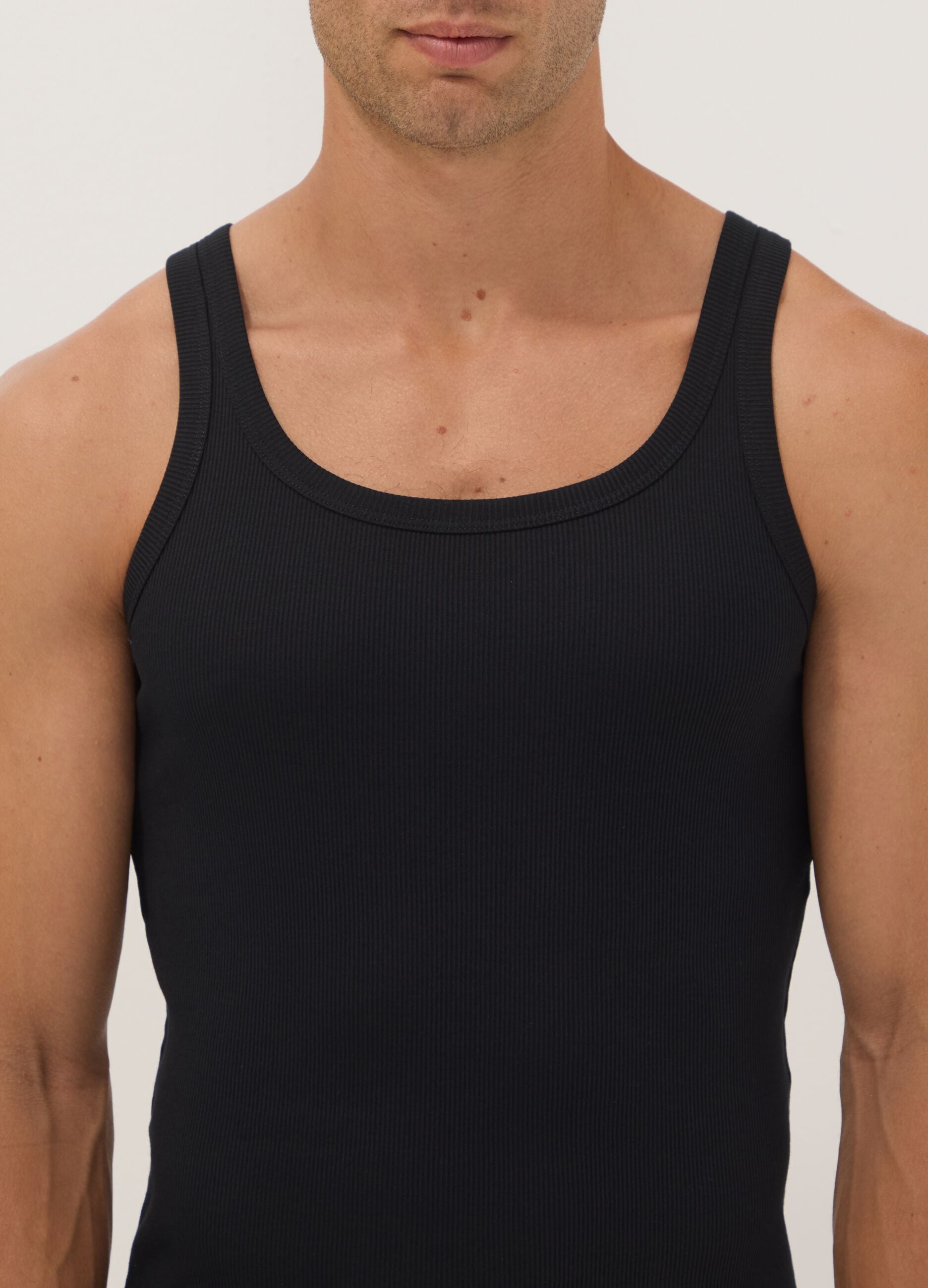 Black pure organic cotton ribbed vest