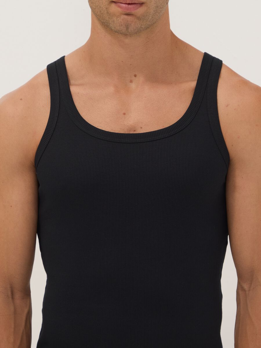 Black pure organic cotton ribbed vest_1