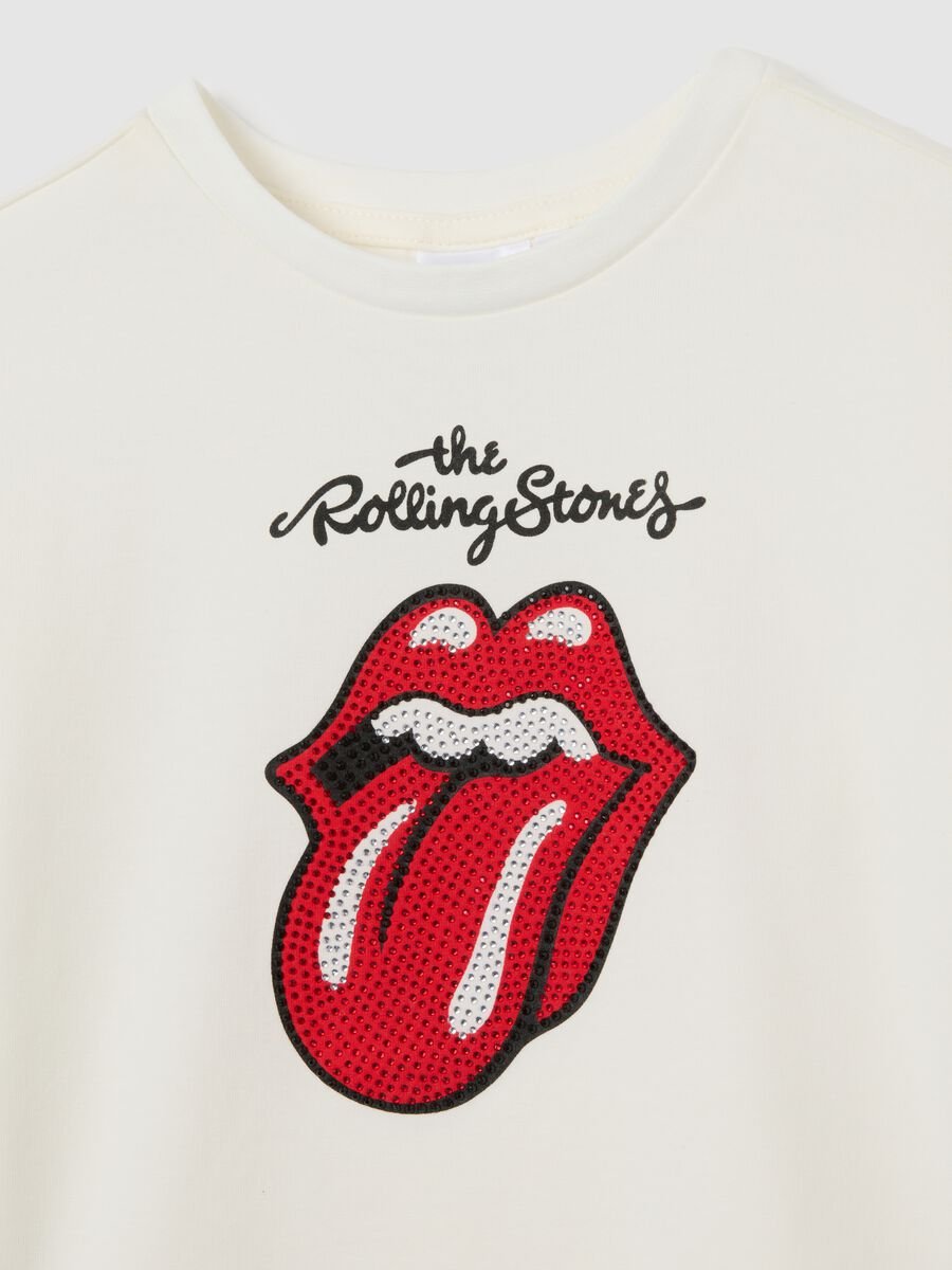 Girls' white cotton shirt with Rolling Stones print_2