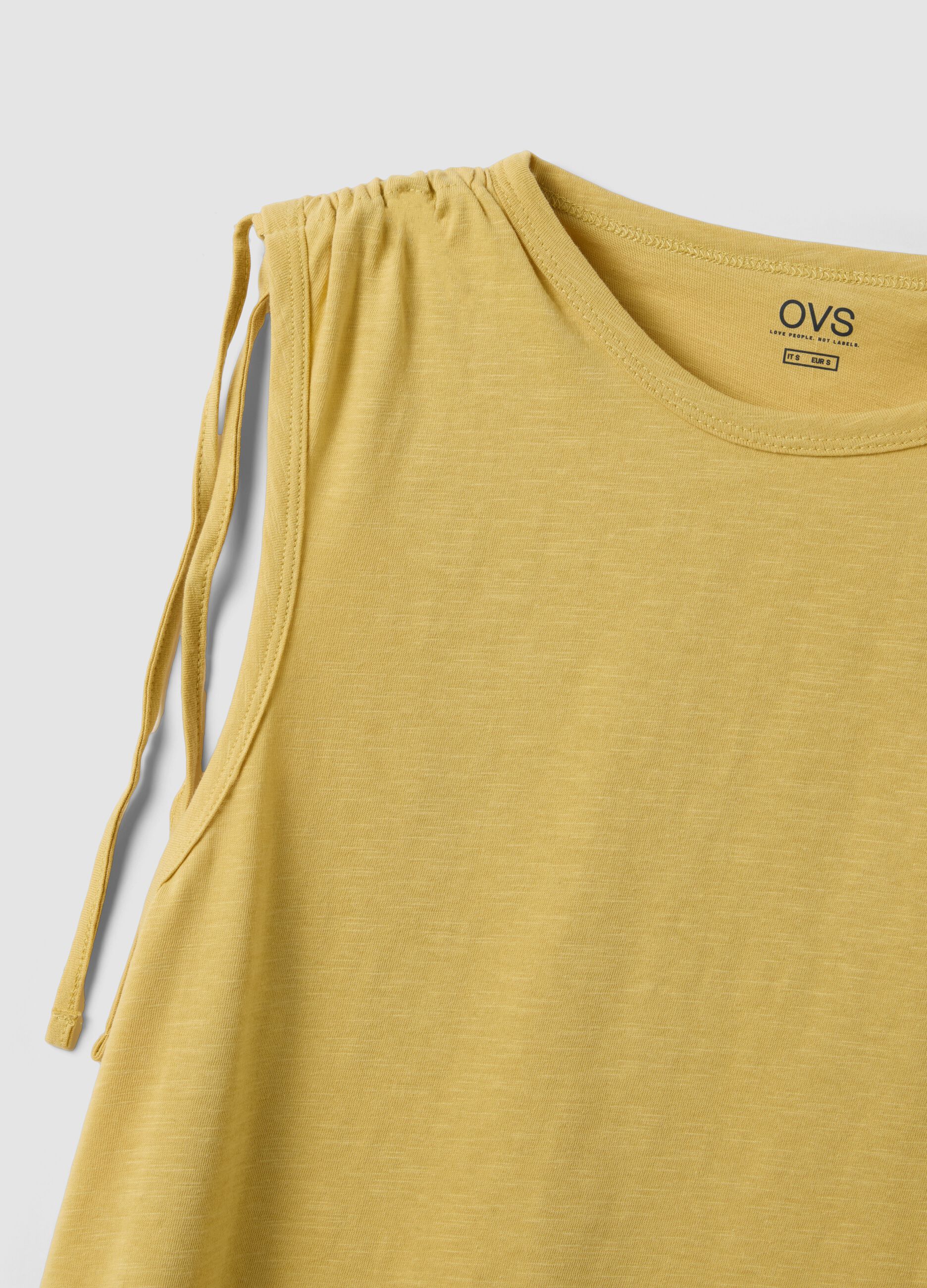 Yellow pure cotton tank top with shoulder ties