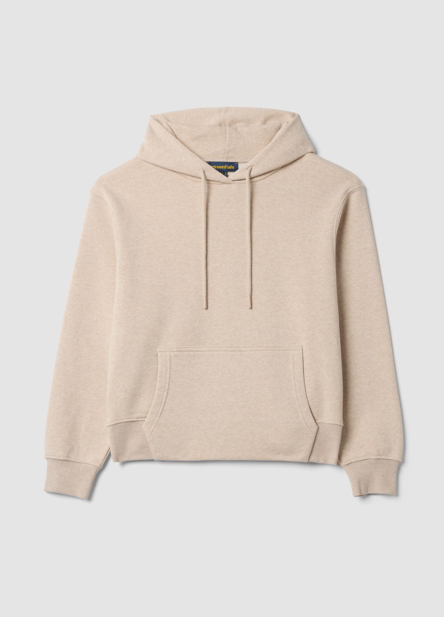 Beige cotton-blend fleece hoodie, regular fit