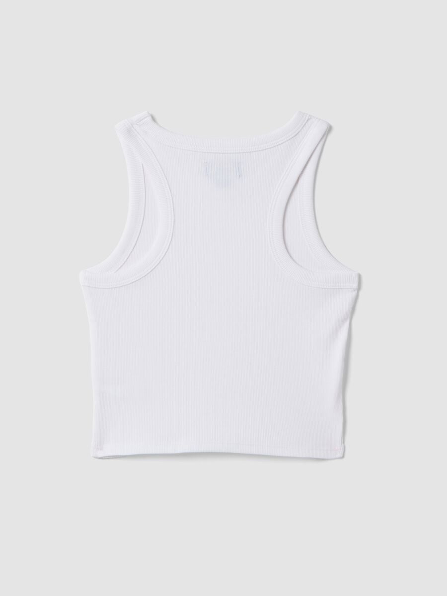 Canotta fitted bianca in cotone elasticizzato a coste da ragazza_4