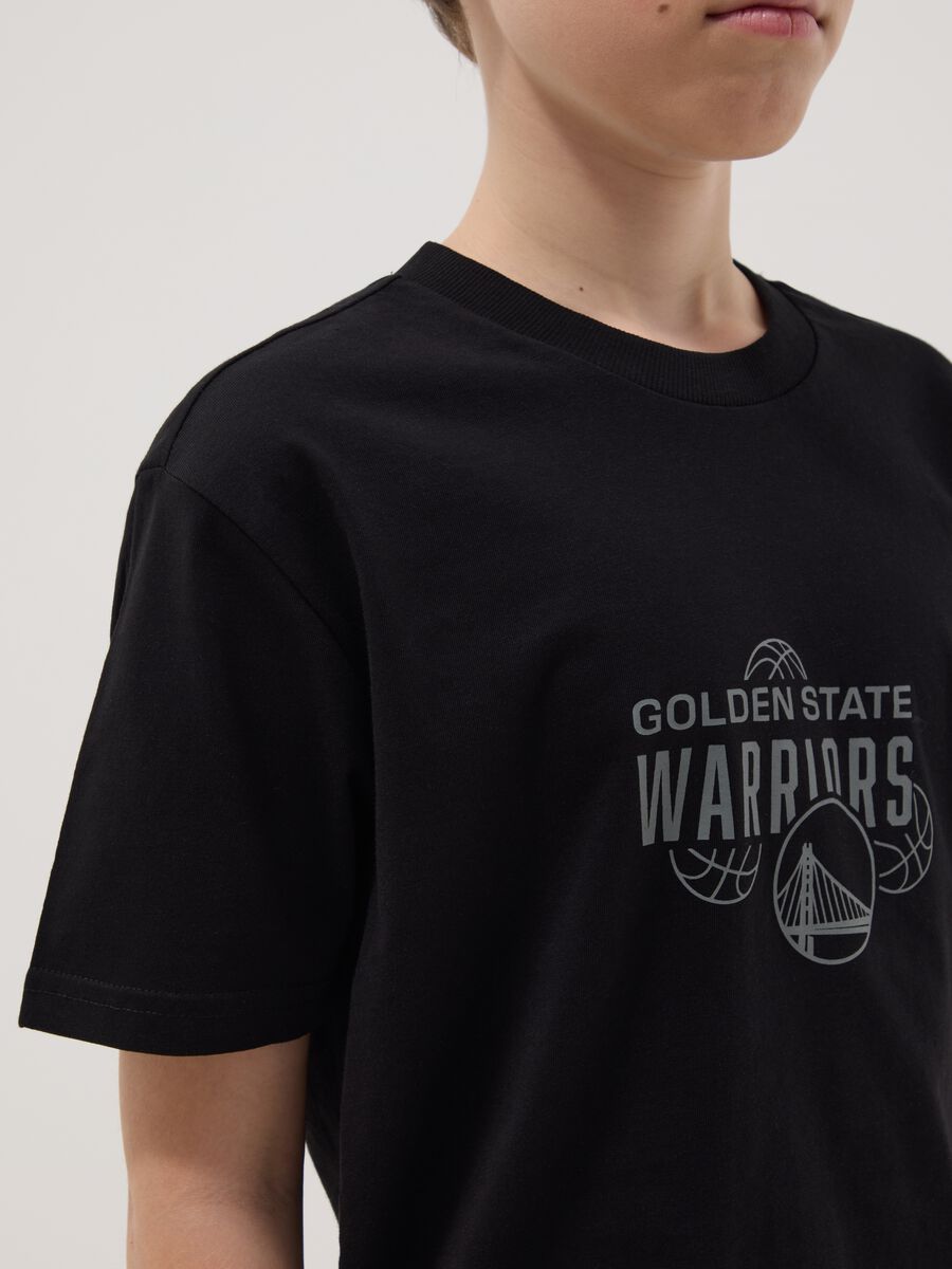 Boys' pure black cotton T-shirt with relaxed fit Warriors_1