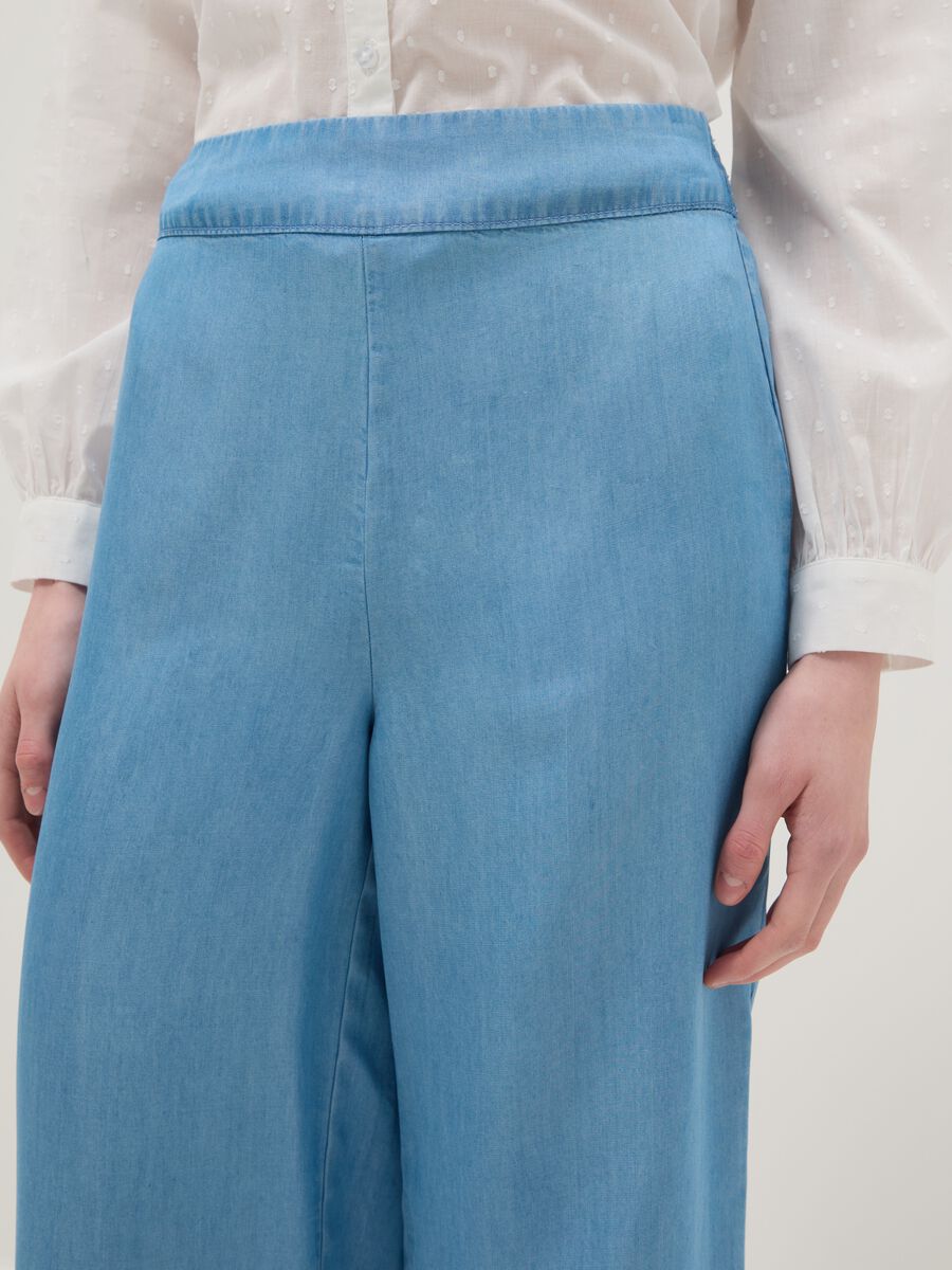 Light blue pure lyocell palazzo trousers with elasticated waist, wide-leg_3
