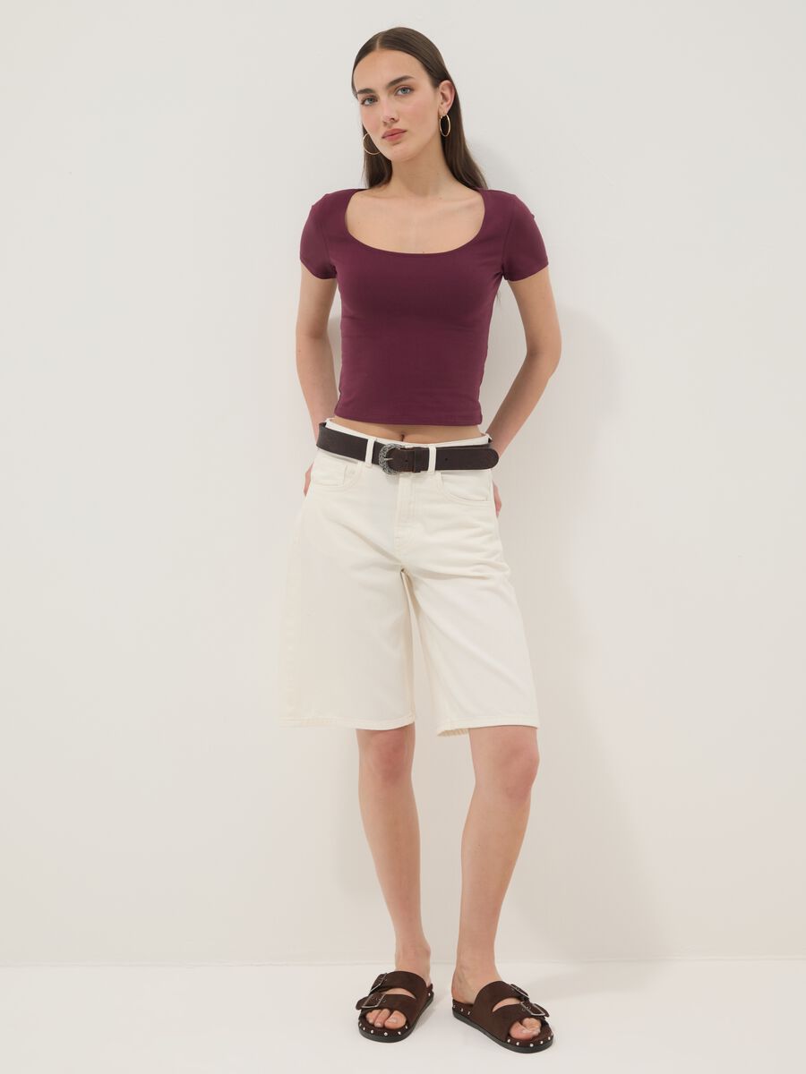 Purple stretch-cotton T-shirt with square neckline_2