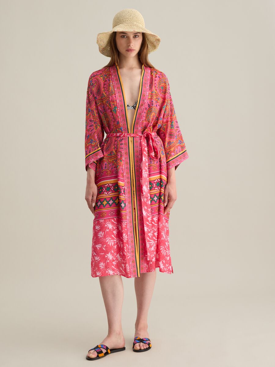 Kimono da donna in puro viscosa multicolor lungo_0