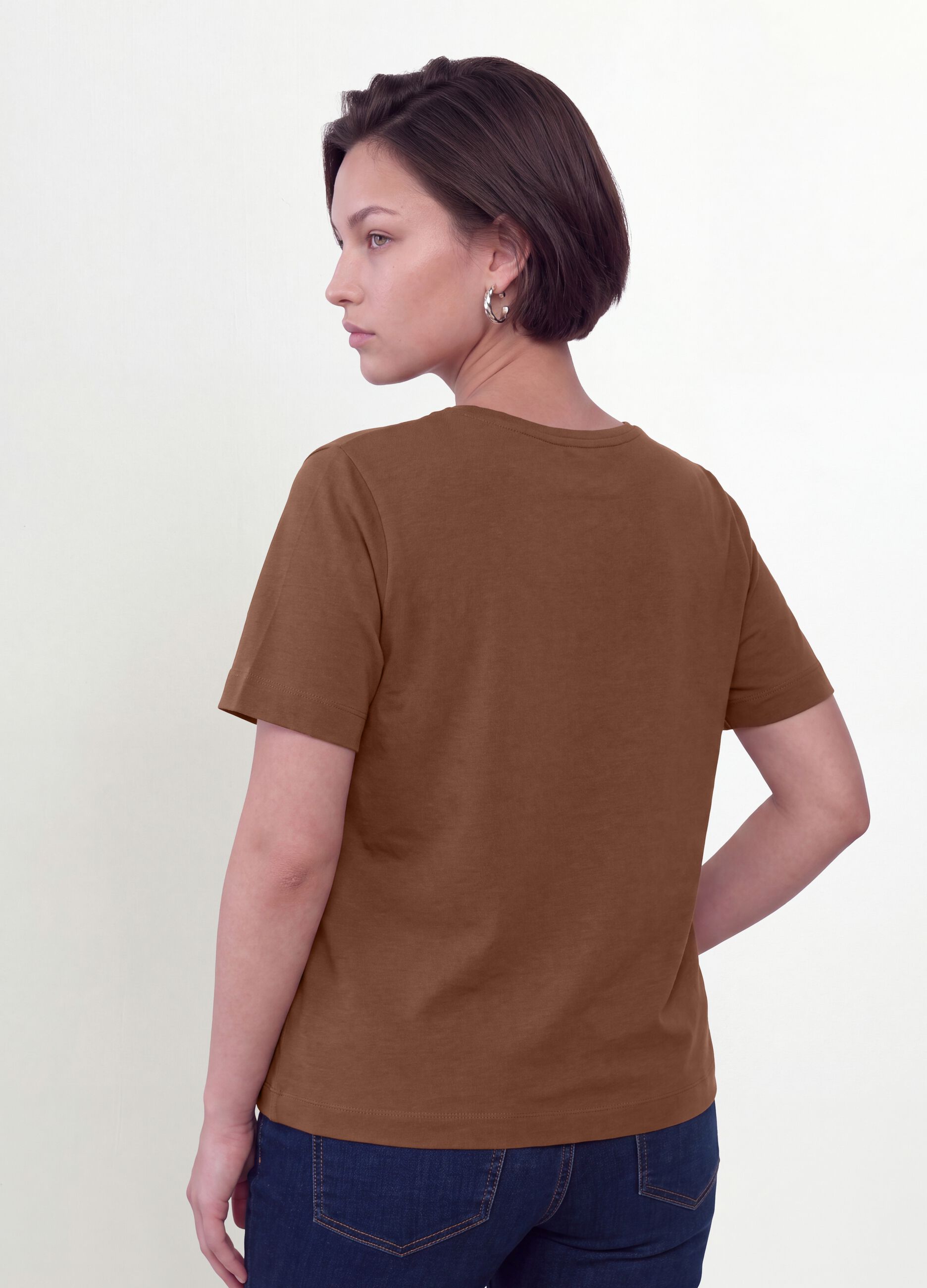 Brown pure cotton T-shirt with floral print, regular fit