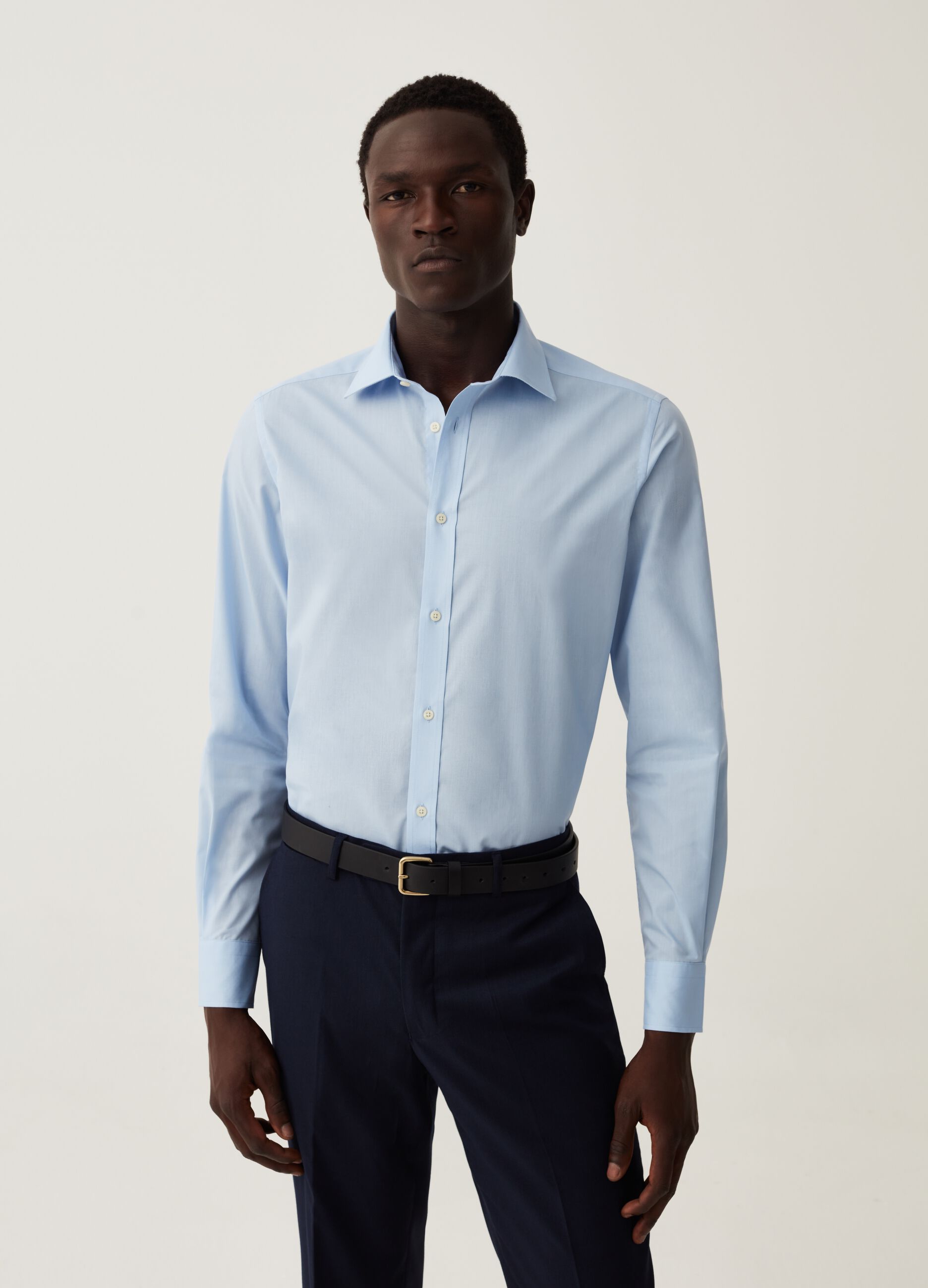 Camicia slim fit tinta unita_0