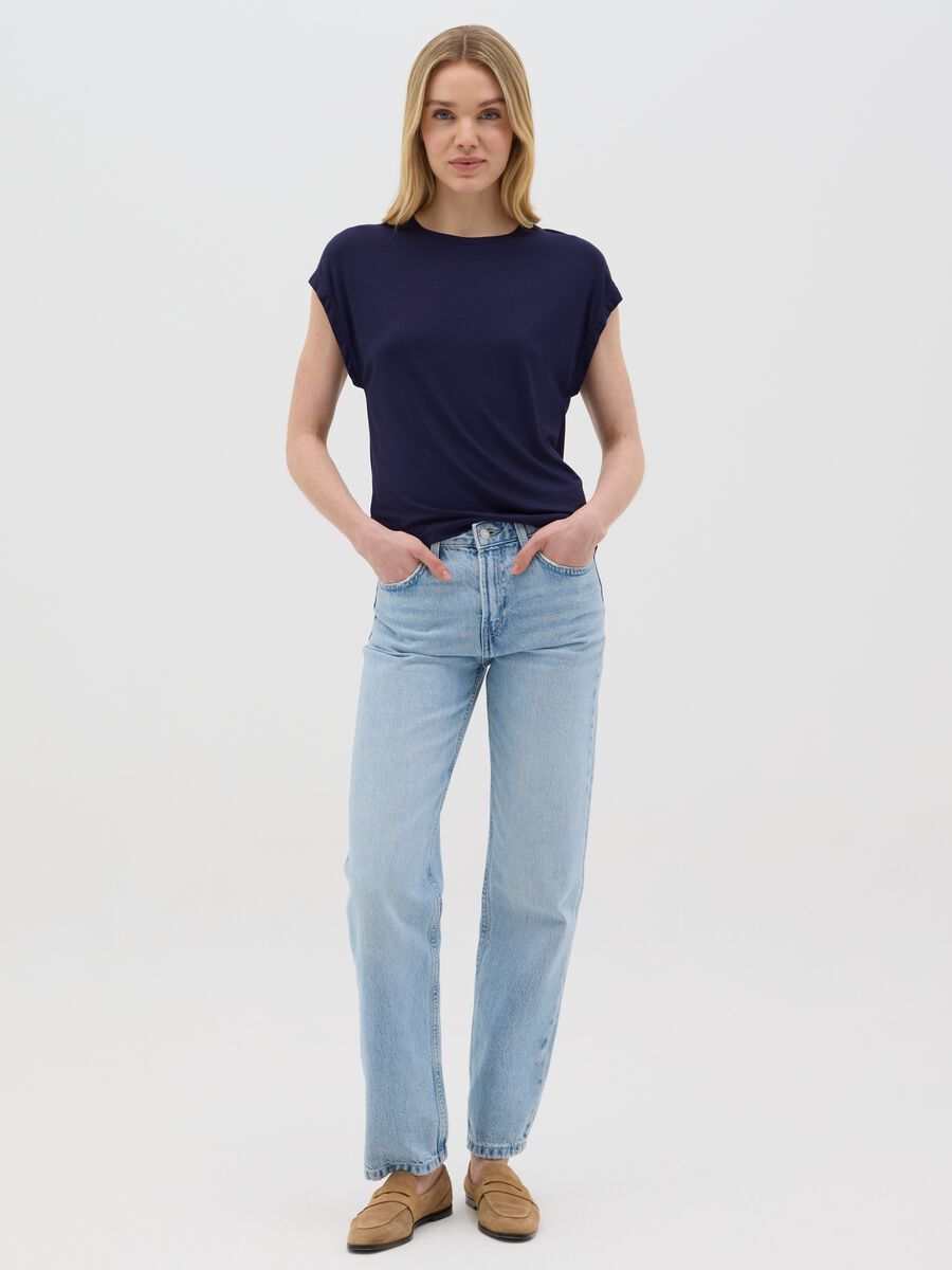 Short-sleeve blue T-shirt in stretchy viscose_1