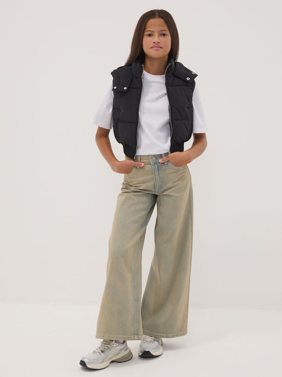 Jeans grigi wide leg in puro cotone per ragazza_0