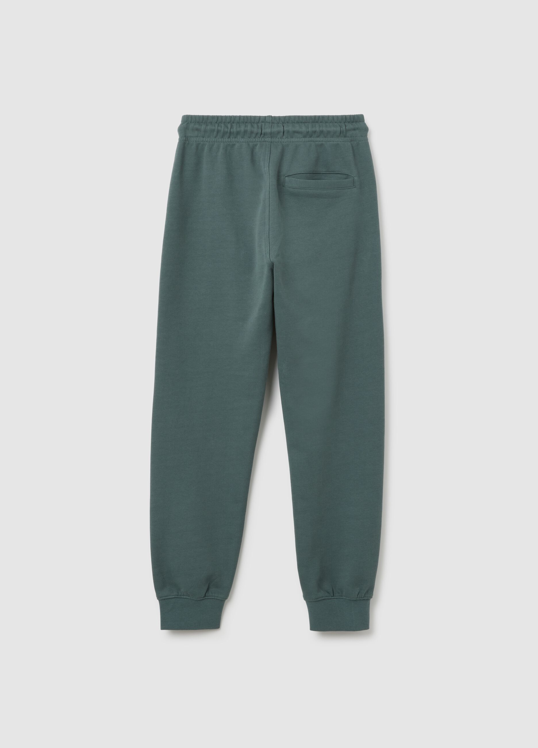 Boys' green regular fit cotton jogger trousers
