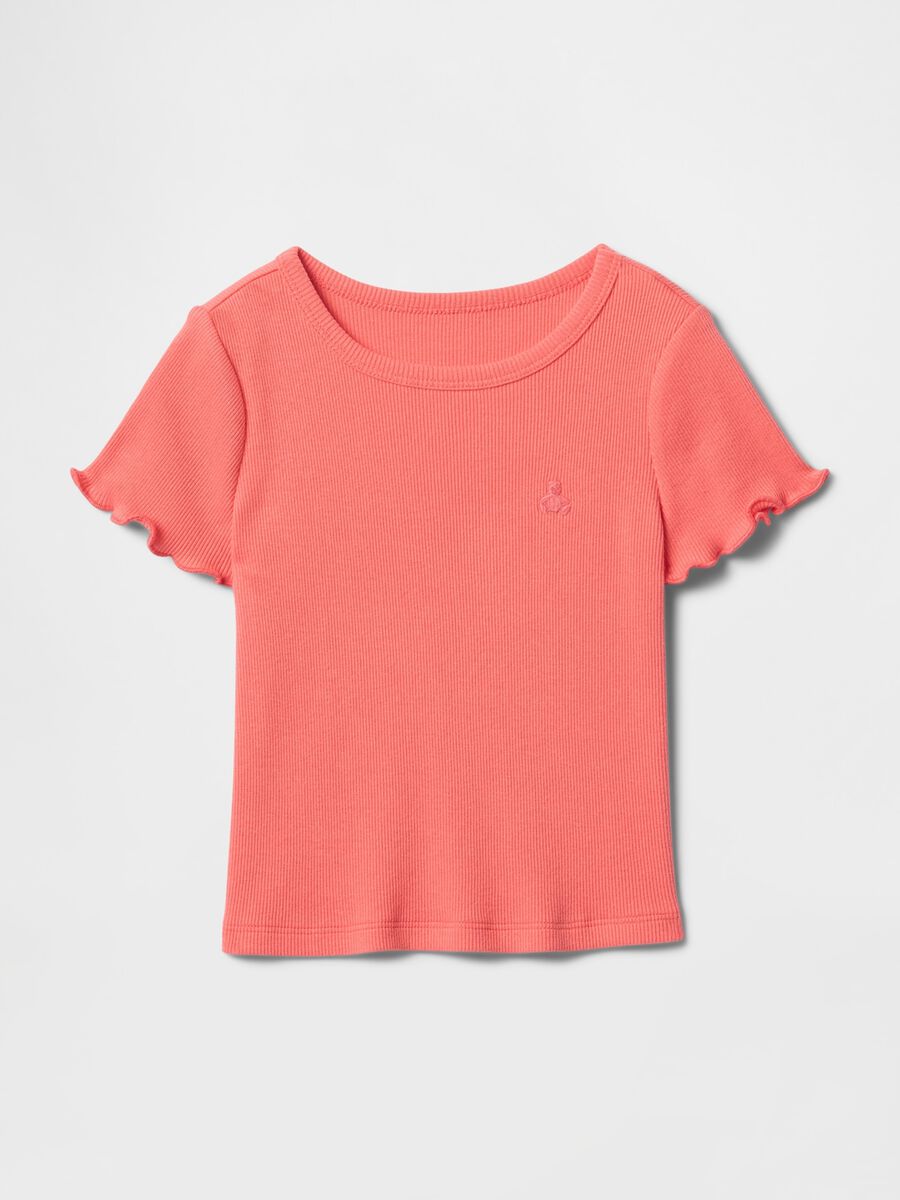 Pink cropped t-shirt with ruffle sleeves_0