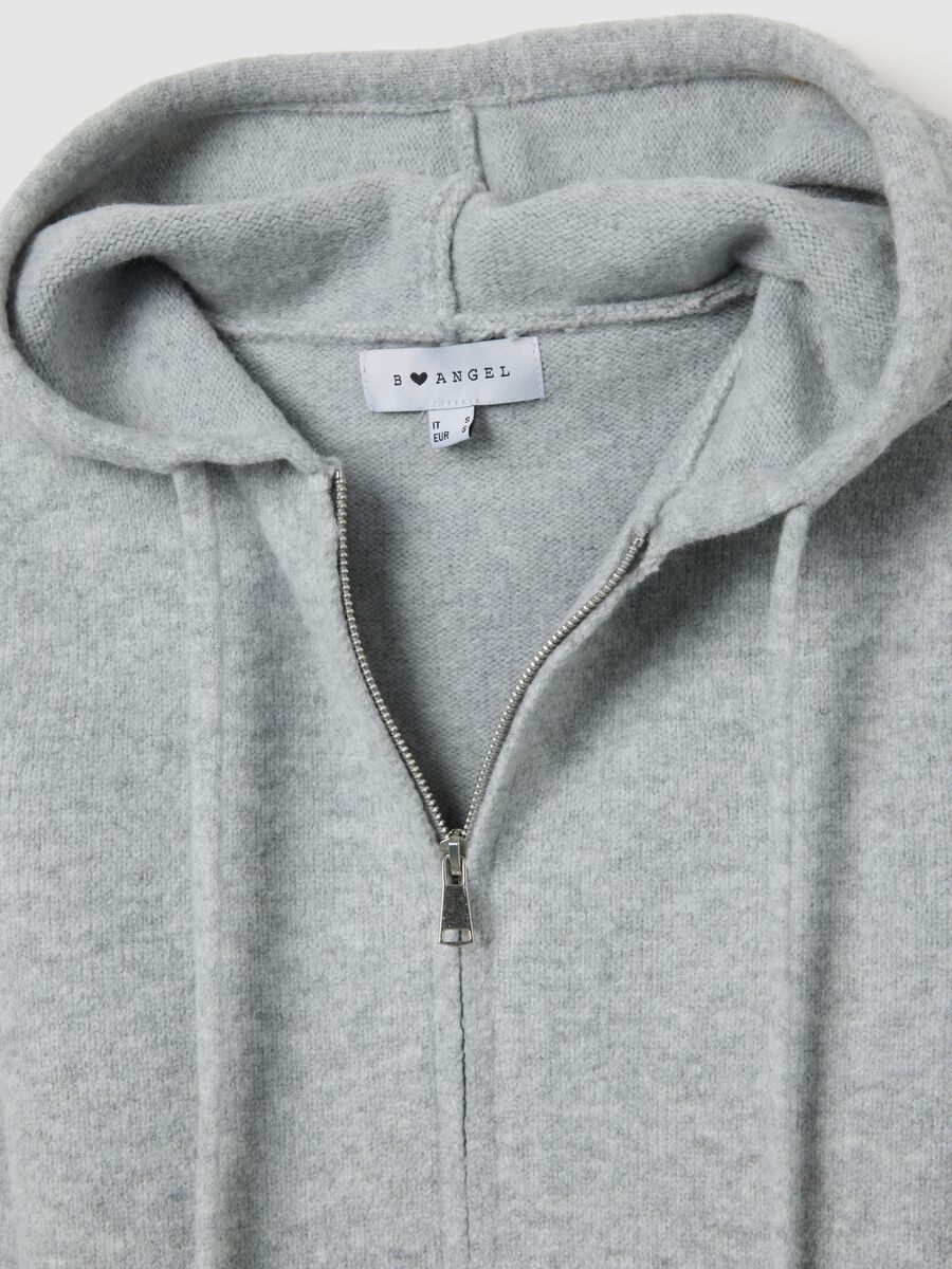 Cardigan con cappuccio grigio regular fit con zip_1