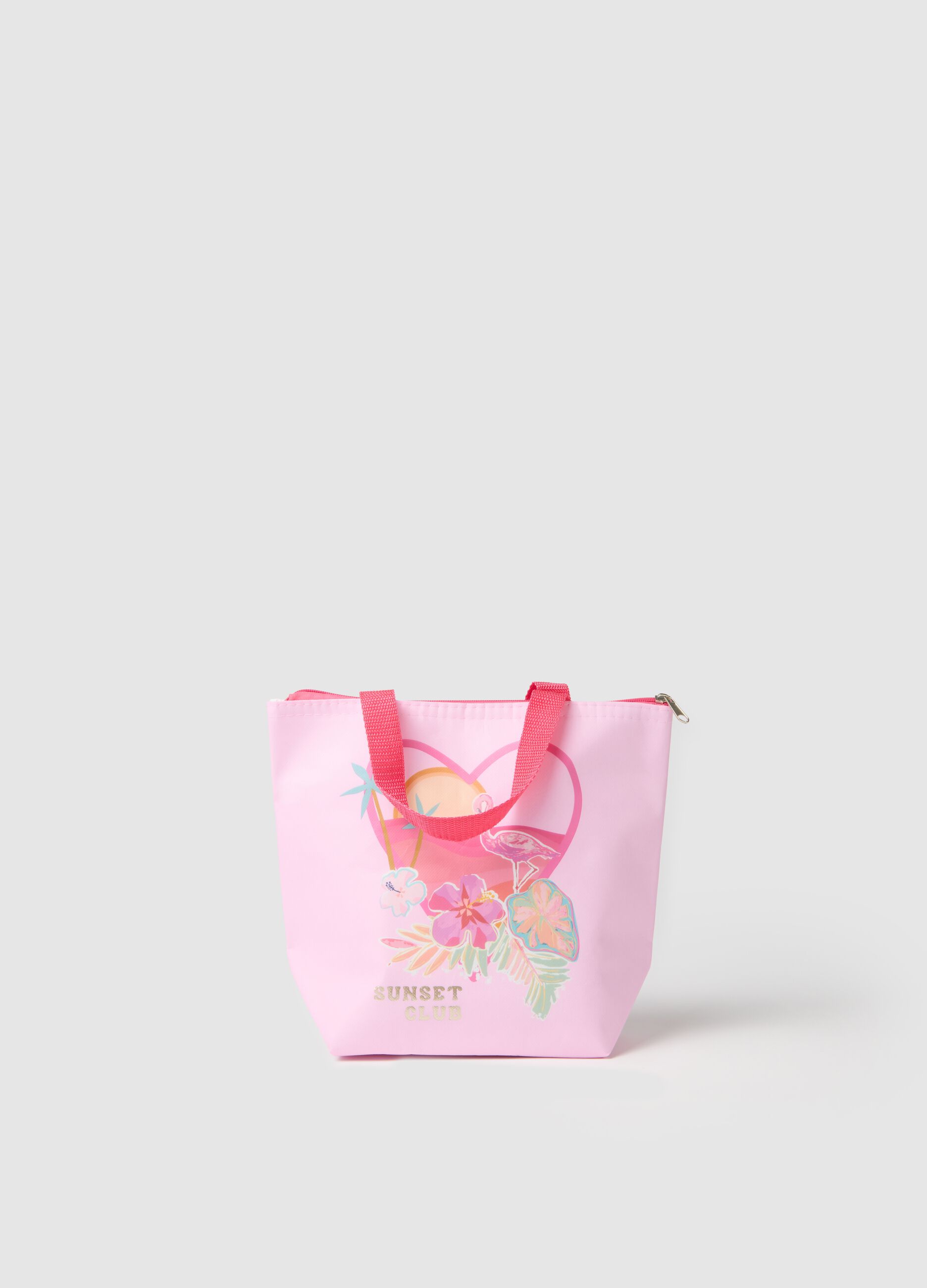 Women's pink paper bag with tropical print