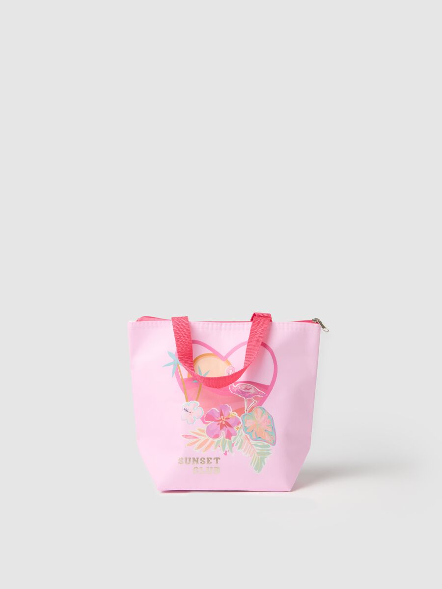 Women's pink paper bag with tropical print_0