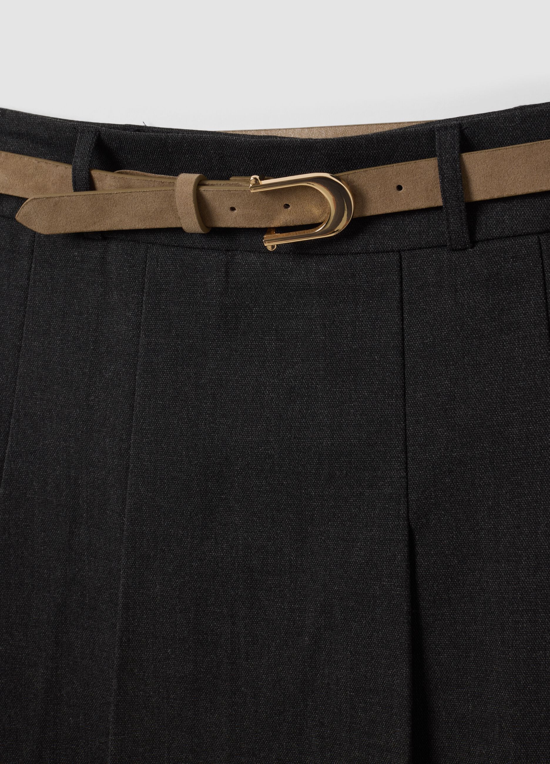 Grey stretch viscose mini skirt with belt