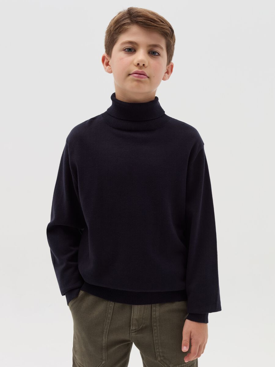 Solid colour cotton turtleneck jumper_0