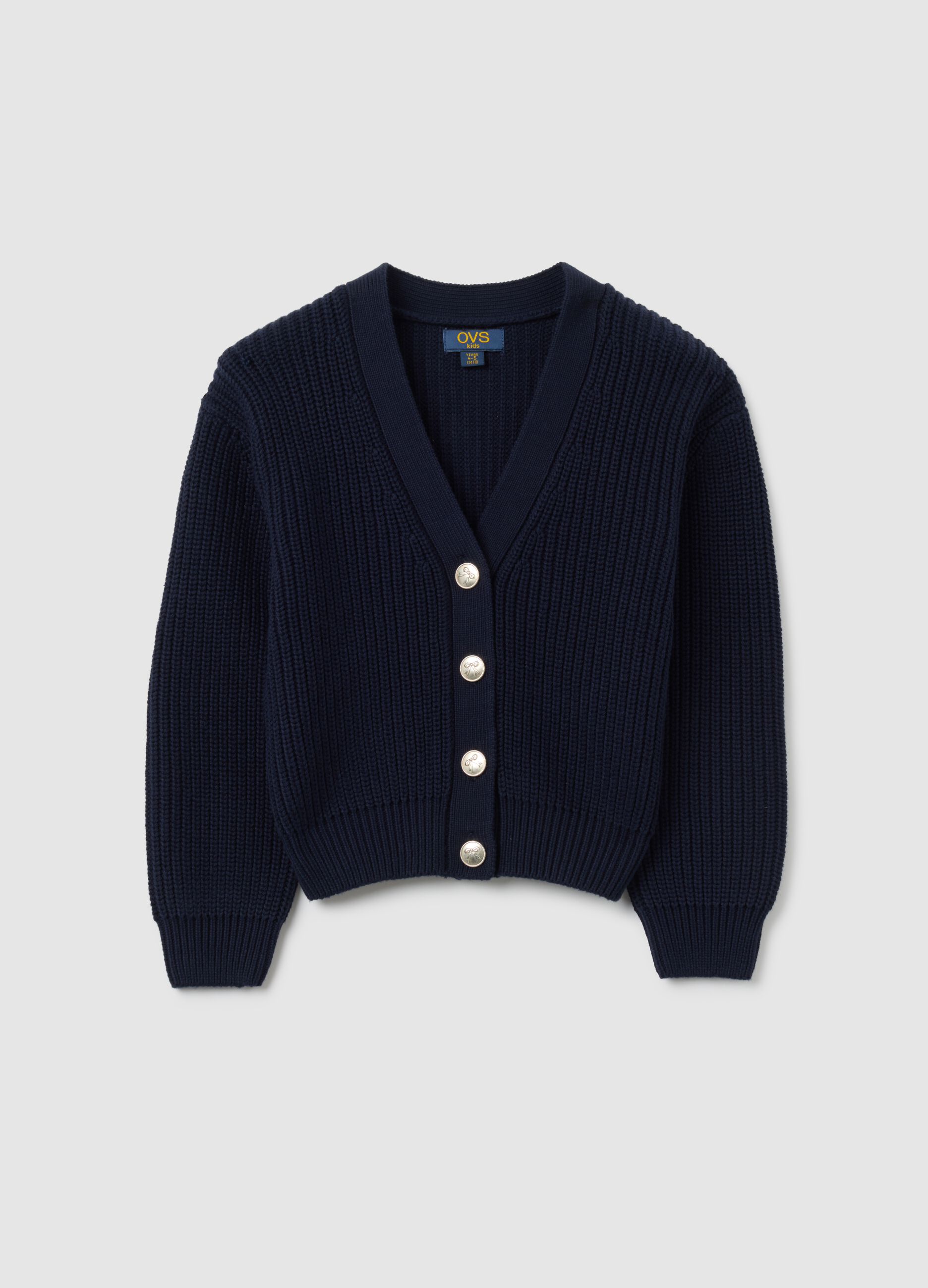 Girls' Blue Cotton Blend Cardigan Regular Fit