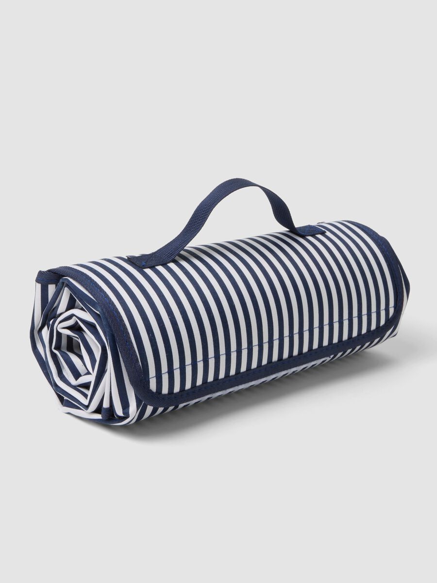 Coperta blu a righe con manico_0