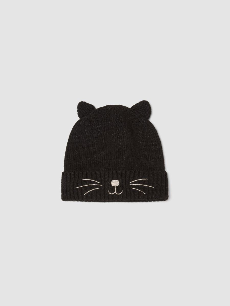 Cappello nero in tessuto elasticizzato con orecchie_0