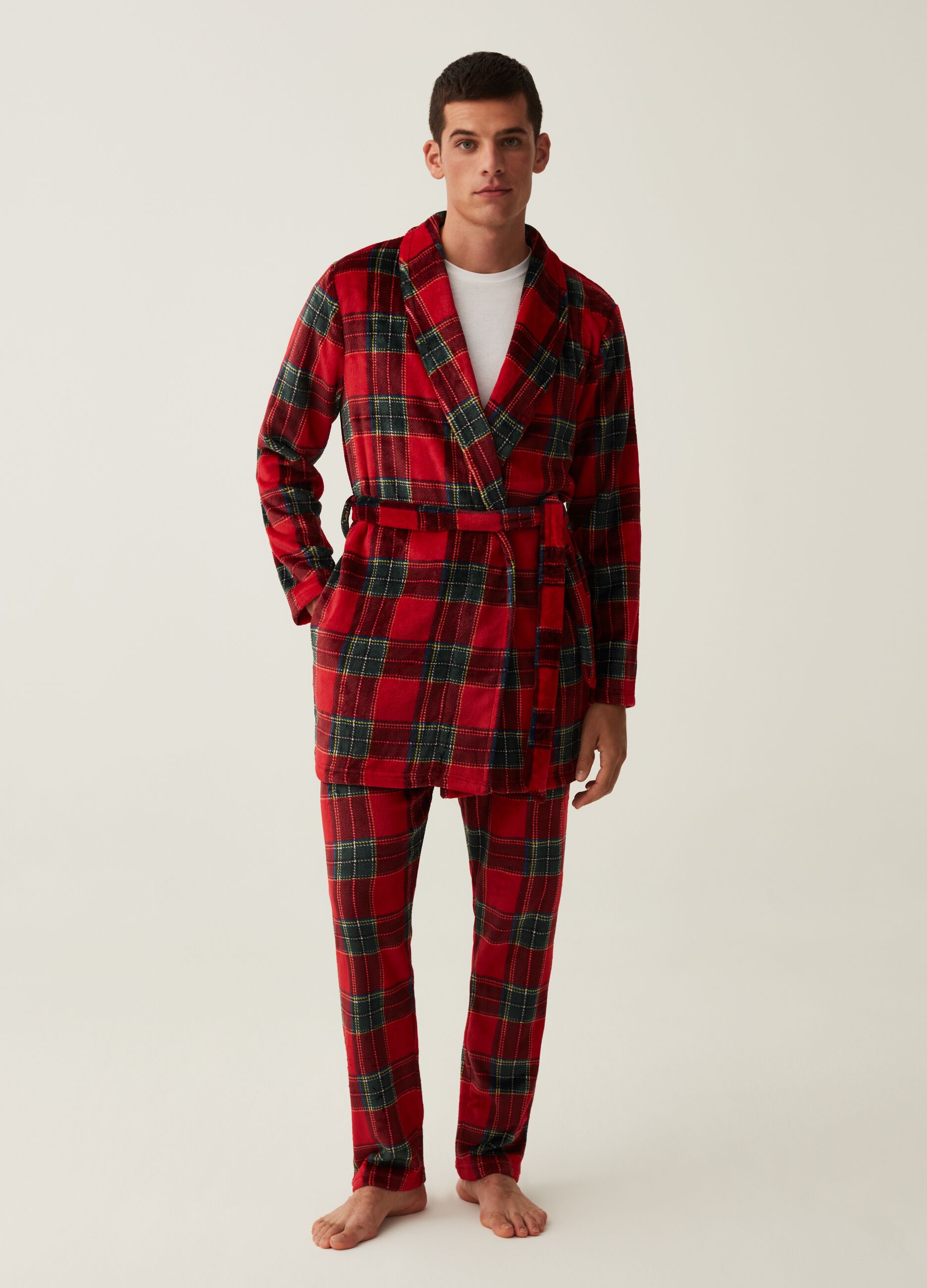 Vestaglia in pile fantasia tartan Verde Rosso da Uomo OVS