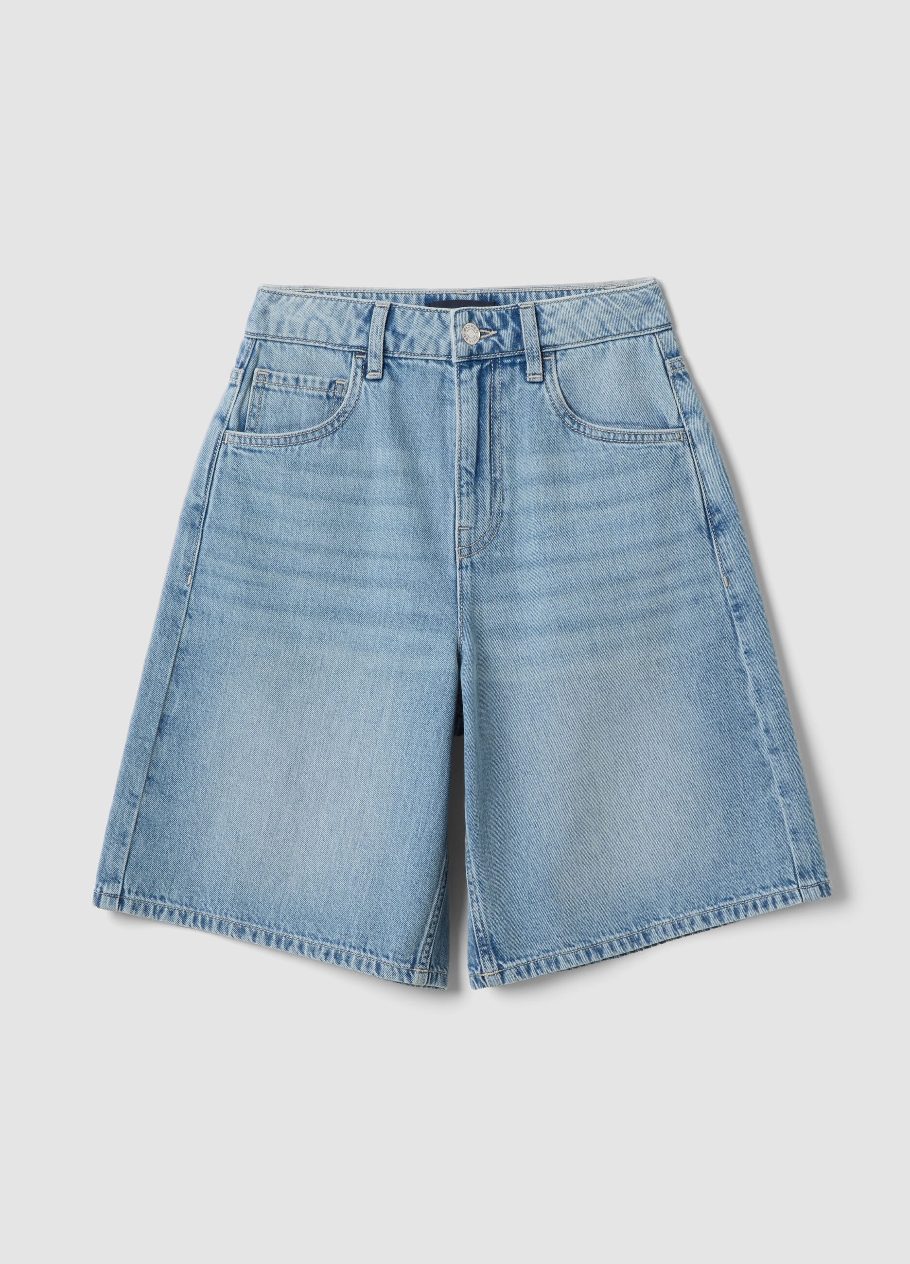Shorts azzurri in denim in puro cotone wide leg