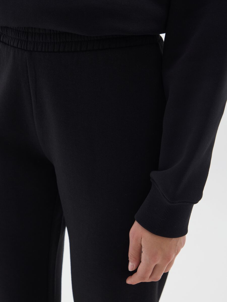Black regular fit cotton blend trousers with elasticated waist_3