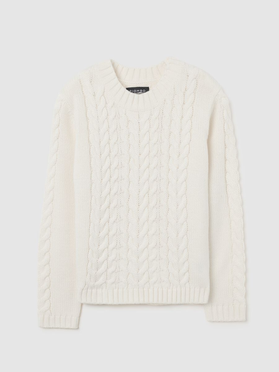 Maglione bianco regular fit con lavorazione a treccia_0