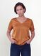 Brown satin V-neck blouse in stretch fabric, regular fit_1