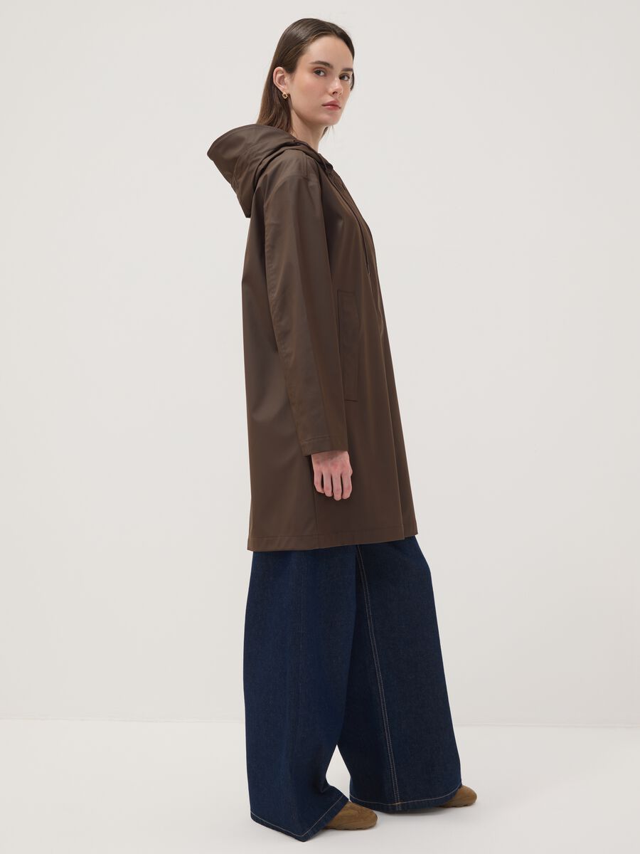 Long brown hooded jacket with zip_0