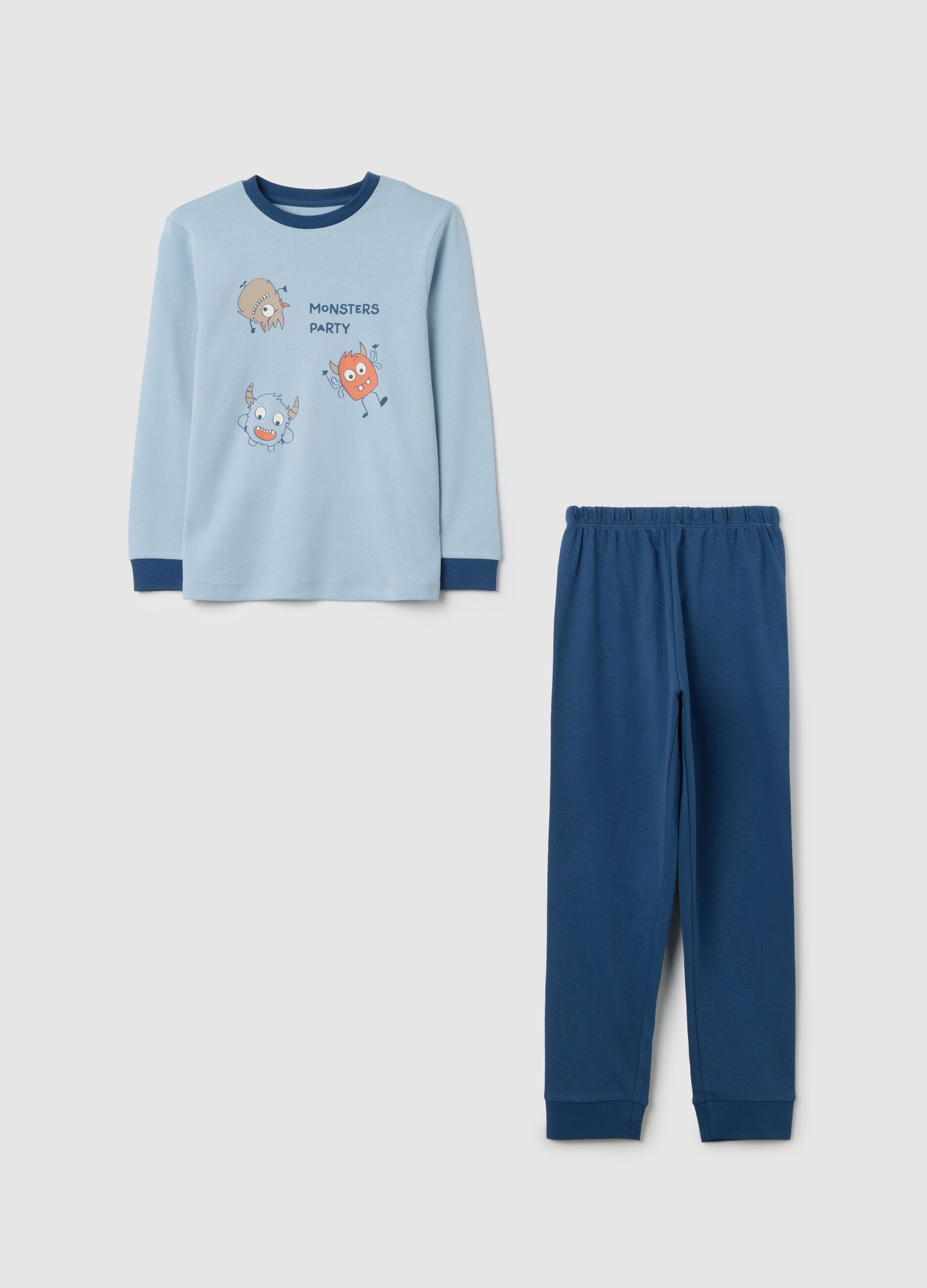 Pigiama da bambino in puro cotone multicolor con stampa