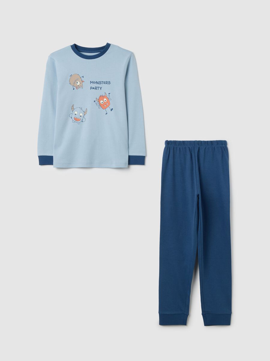 Pigiama da bambino in puro cotone multicolor con stampa_0
