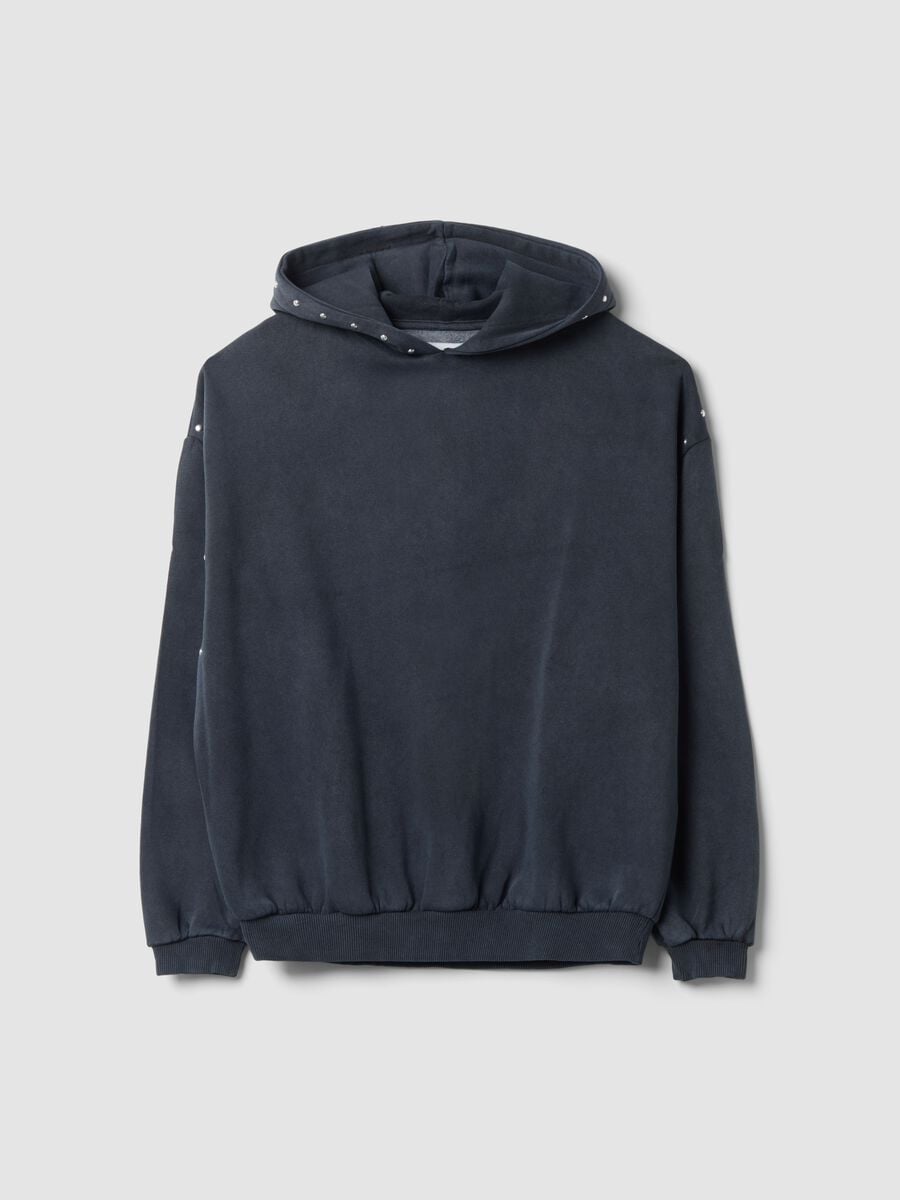 Hoodie grigia in misto cotone con strass relaxed fit_0