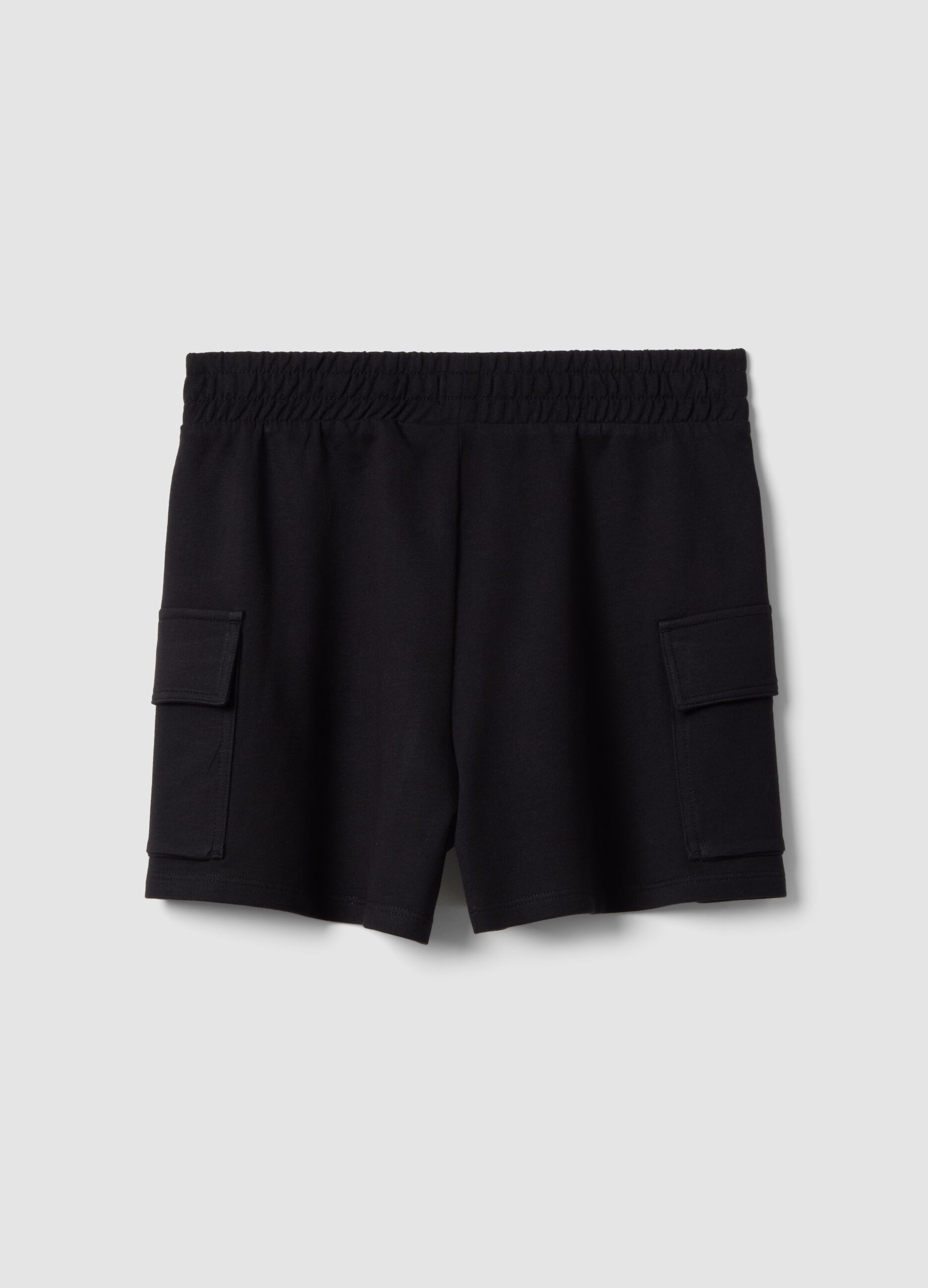 Girls' black cotton blend cargo shorts relaxed fit