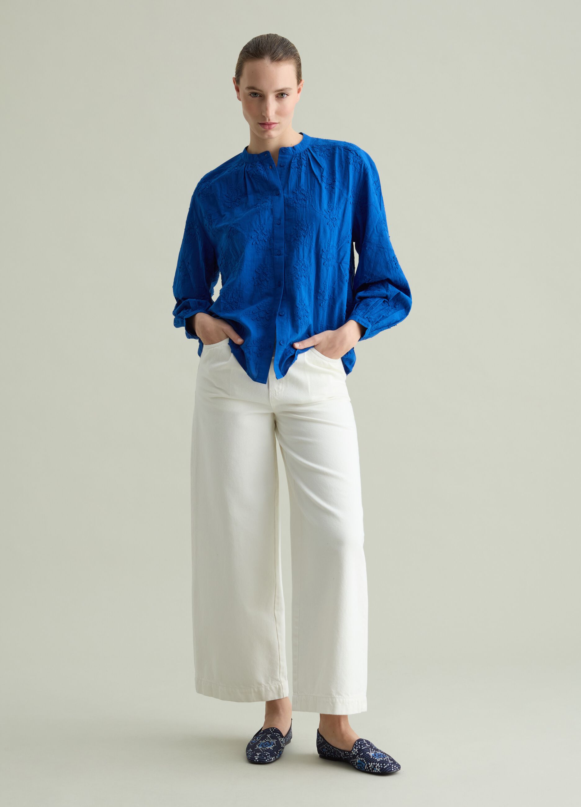 Shirt with all-over floral embroidery