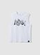 White pure cotton oversized-fit vest for boys_0