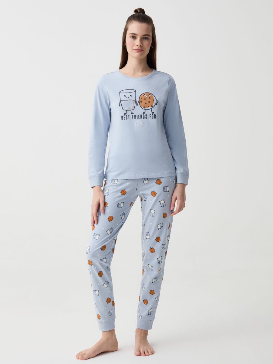 Pyjamas with glass of milk and biscuit print_0