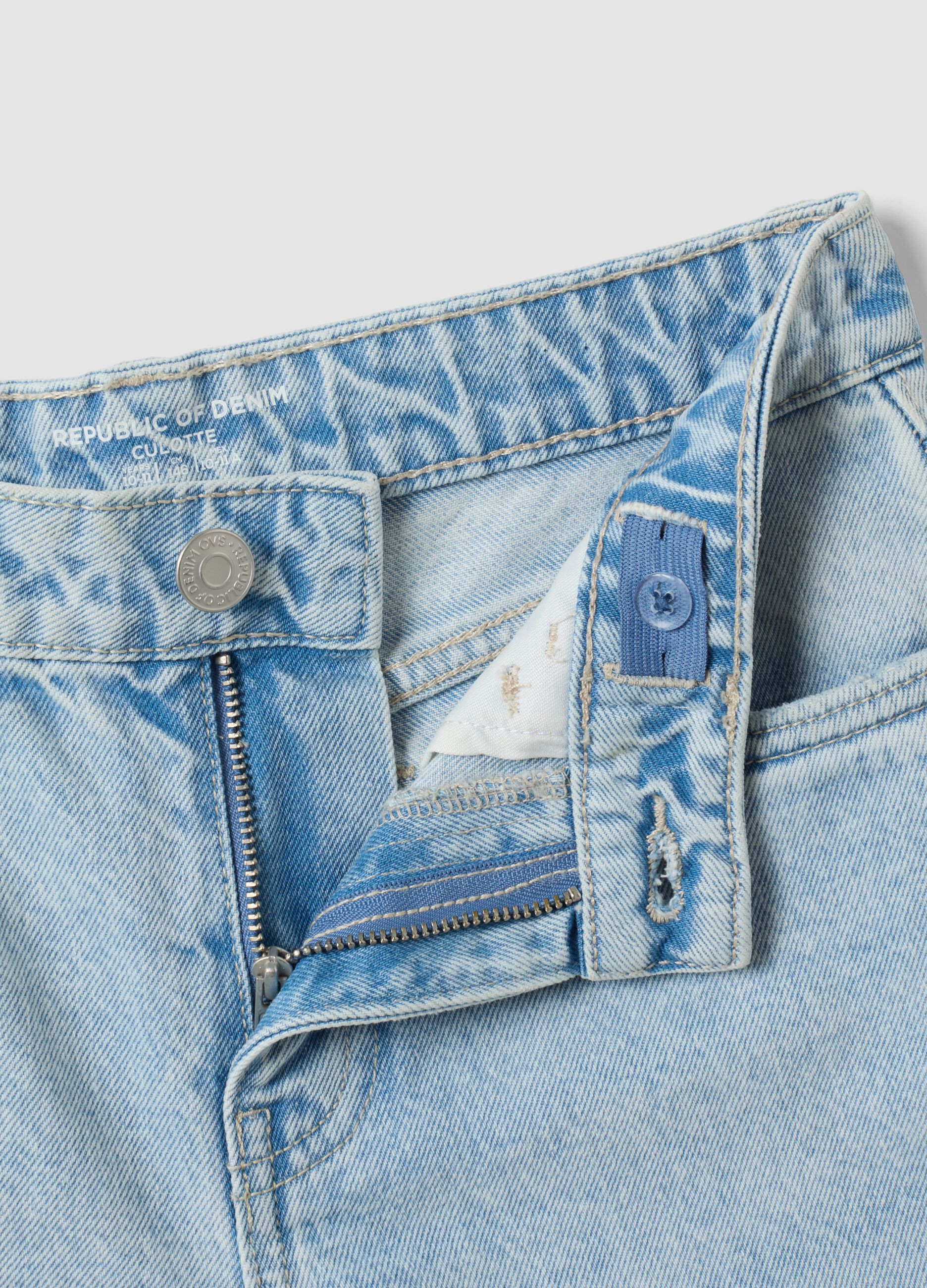 Jeans azzurri culotte in puro cotone per ragazza