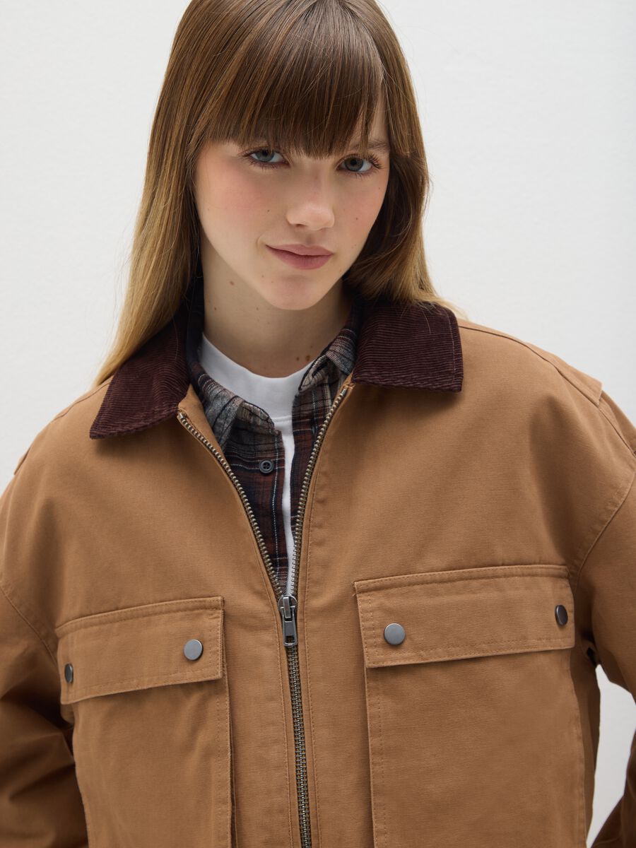 Giacca in puro cotone marrone regular fit_4