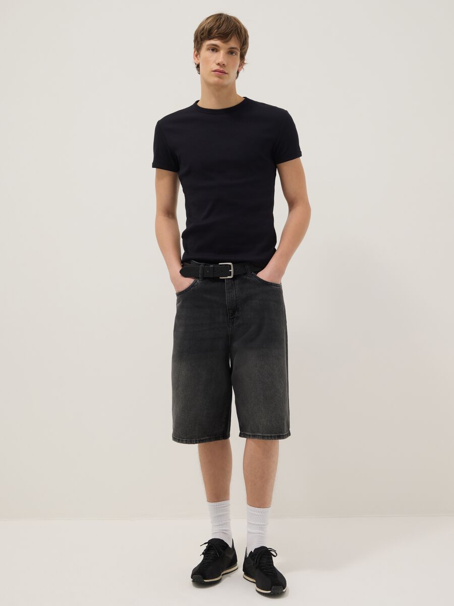 Pure Cotton Black Denim Bermuda Shorts Skater Fit_0