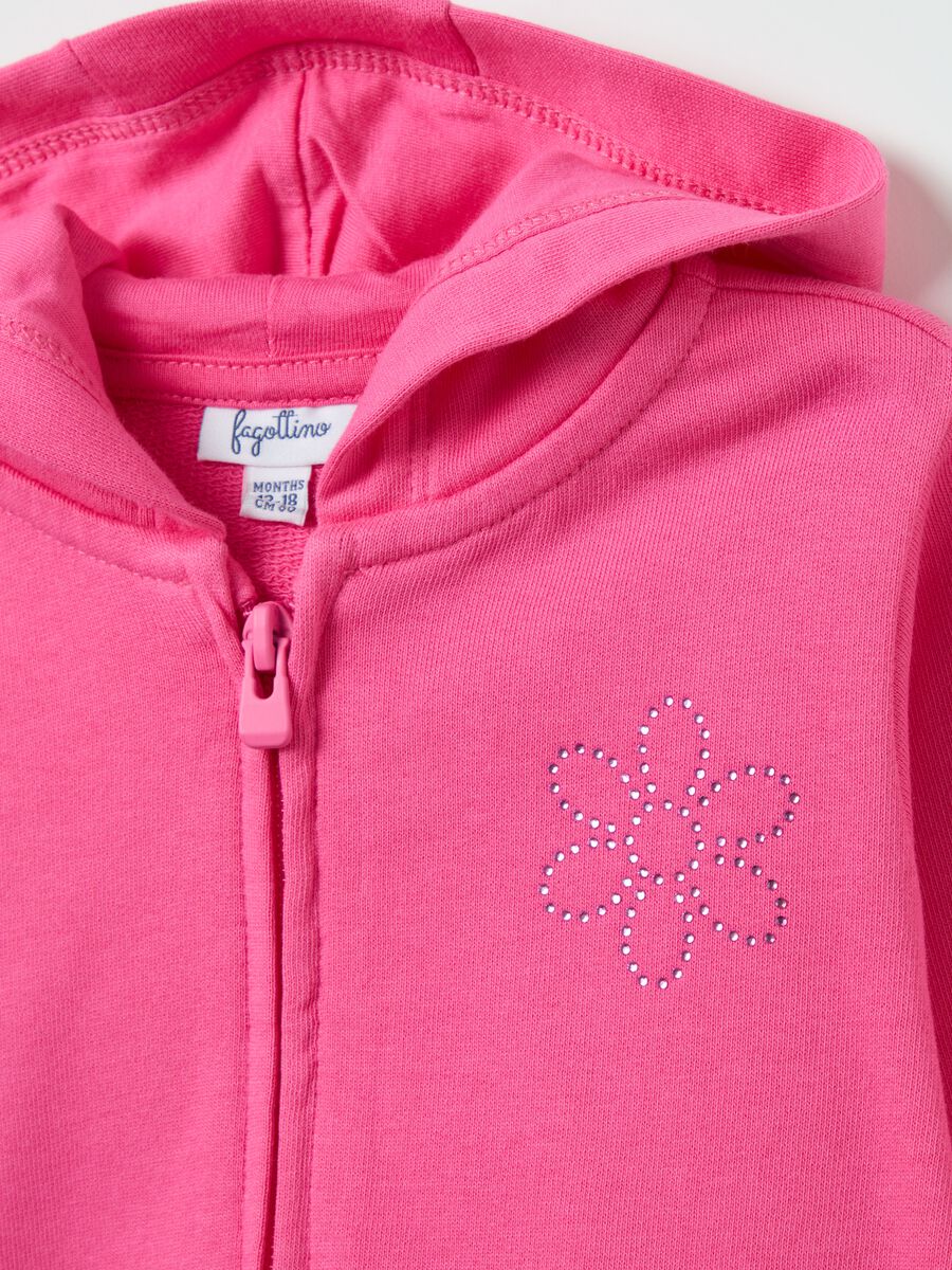 Full-zip in French Terry con cappuccio e strass _2